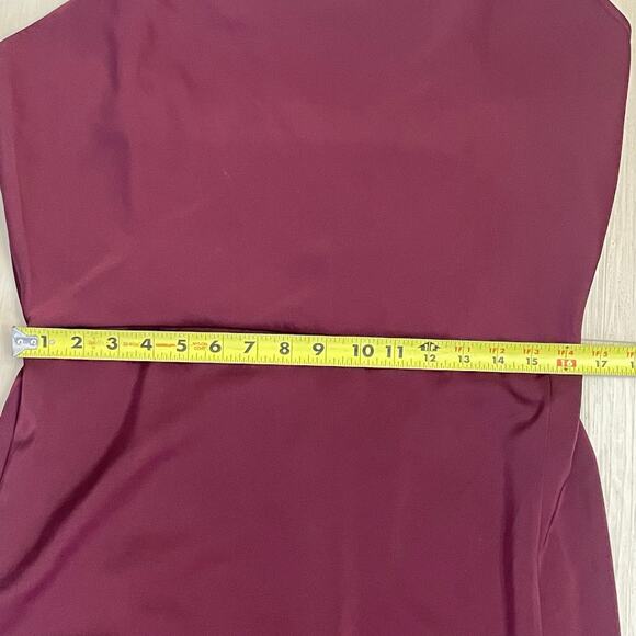 Satin Slip Cowl Neck Dress Midi Burgundy Sz L Adjustable Staps - Picture 8 of 10
